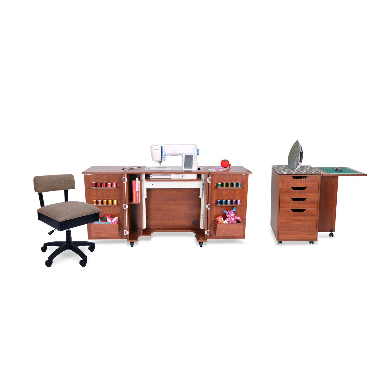 Kangaroo Sewing Furniture Bandicoot Sewing Cabinet with Kiwi Storage Cabinet & Hydraulic Sewing Chair